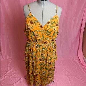 LC Lauren Conrad Yellow Ruffled Wrap Midi Dress